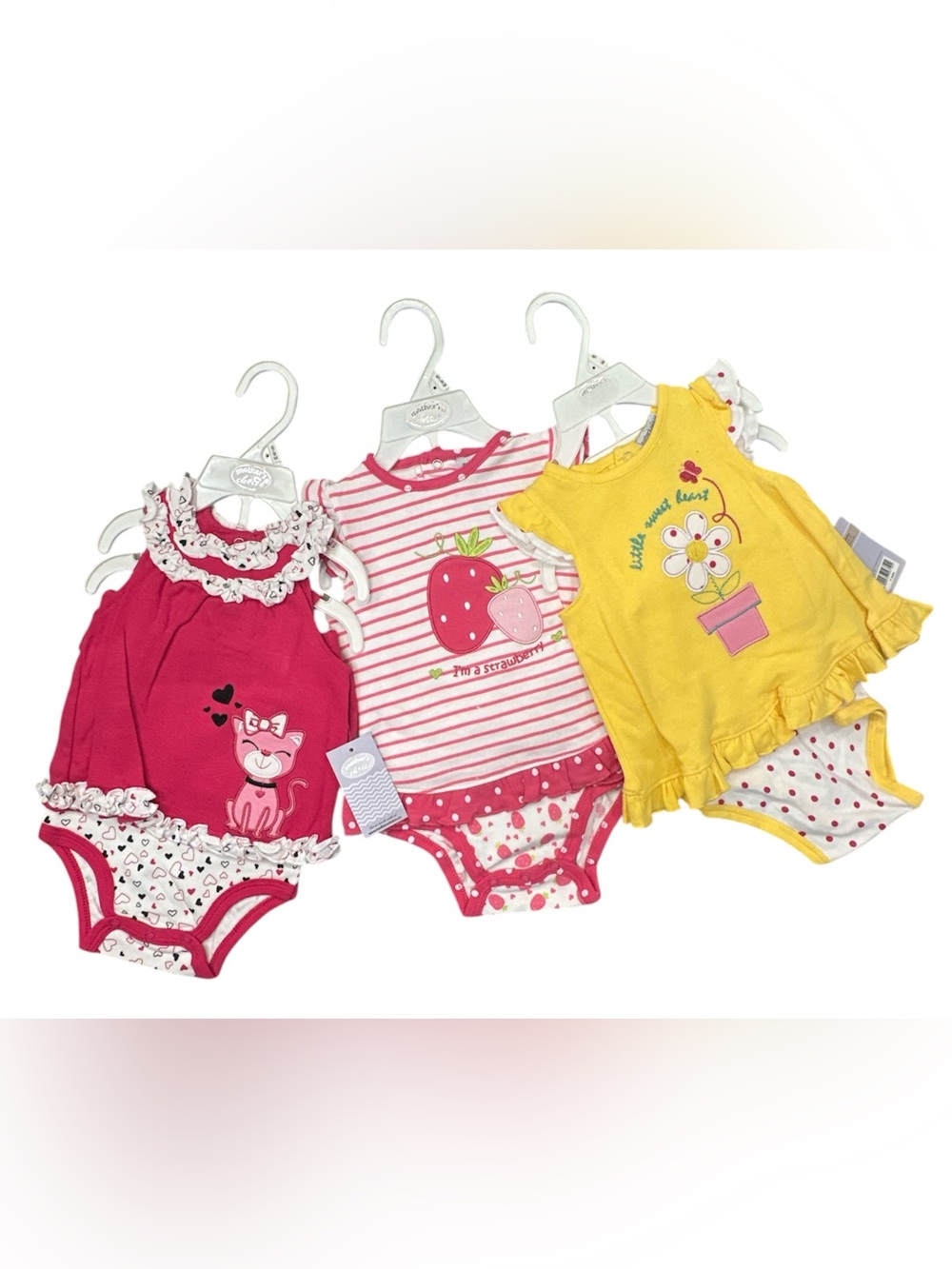 NWT Mother's Choice Baby Girl 3-Set Lot Outfits Bodysuit Ruffle Cover 6-9M
